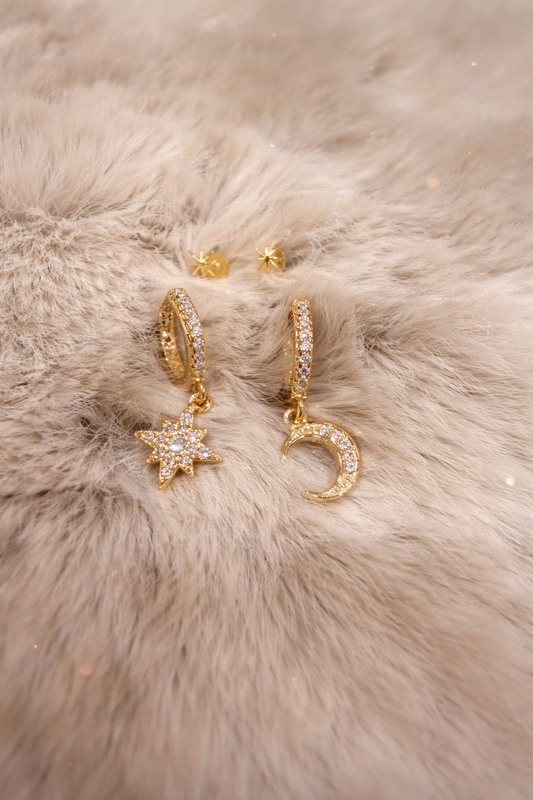 Moon & Star Huggie Earrings | Waterproof Gold Spiritual Jewellery UK